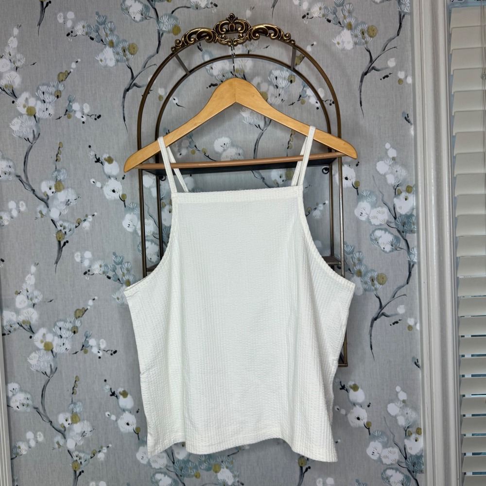 Madewell White Textured Seersucker Square Neck Cami Tank Top Large
